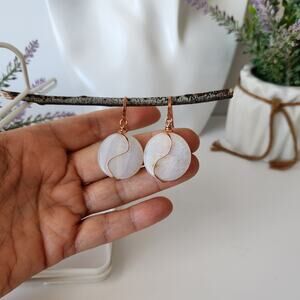 White Quartz Stone & Copper Wire Wrapped Earrings